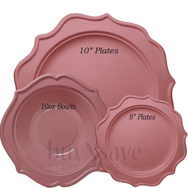 buyNsave Pink Plastic Disposable Plates, Wedding Party Dinnerware, Festive Collection (35, 10" Dinner Plates)
