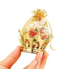 DRERIO 16 Pcs Gift Bag Small Goodie Bags Gift Pouch with Drawstring and Crown Mesh Gift Bags Golden Christmas Bags Mini Candy Bags Organza Bags for Candies Festivals Party Favor Storage