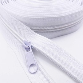 Zipper Roll by Yard #5 Bulk 10 Yards Nylon Zipper with 10pcs Sliver Sliders and 10pcs Colorfull Sliders for DIY Sewing Craft Projects (White)