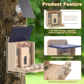 Wooden Squirrel Feeder with HD Camera, Solar-Powered Outdoor Squirrel Bar, Real-Time View, Instant Notifications, Durable & Sturdy, for Squirrel Lovers