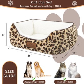 Zerbuger Rectangle Cat Dog Bed for Large Medium Small Pets Indoor Outdoor Machine Washable Sleeping Sofa Non-Slip Bottom Soft Puppy Bed Durable Orthopedic Calming Pet Cuddler (Medium, Leopard)