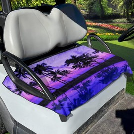 ZIATUBLES Beach Palm Tree Purple Print Golf Cart Accessories, Golf Cart Seat Covers for 2-Person Seats for EZGO Yamaha Club Car Seat Protector, Easy to Install, Machine Washable