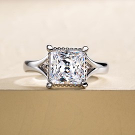 Gobaalele Cubic Zirconia Engagement Ring,Square Shaped Wedding Promise Rings,Princess Cut Solitaire 5A Grade CZ Simulated Diamond Anniversary Ring for Women Size8