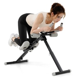 Goplus Adjustable Abdominal Trainer with Elbow Support Knee Protection and LCD Monitor