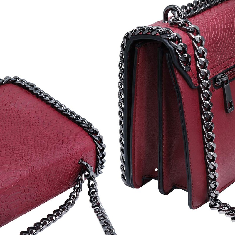 Crazy Chic Women's Chain Shoulder Bag Snake Leather Quilted Flap