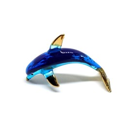 Handmade Curve Dolphin Art Glass Blown Sea Animal Figurine - Blue