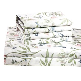 Virah Bella 4-Piece King-Size Printed Microfiber Bed Sheet Set - Floral Bird - Vintage