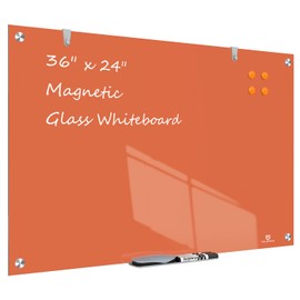 TSJ OFFICE Glass Dry-Erase Board - 36 x 24 Inches Wall Mounted Magnetic Whiteboard, Large Frameless Glass White Board for Office, Home & School, Orange
