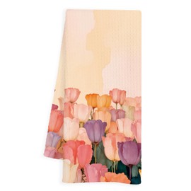 INDAJEDN Floral Tulip Kitchen Towels, Floral Hand Towels for Bathroom, Spring Flowers Dish Tea Towels for Kitchen, Floral Bathroom Decor, Spring Kitchen Decor, 16x24 Inch