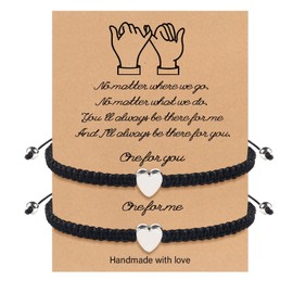 Fuqimanman2020 2 Pcs Heart Beaded Matching Bracelets Adjustable Couple Friendships Bracelets Long Distance Bracelets for Girlfriend Boyfriend Valentines Jewelry Gifts(Black)