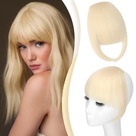 FELENDY Clip in Bangs Bleach Blonde Fake Bangs Natural Thick Front Full Bang Fringe with Temples Straight Across Bangs Hair Clip for Women French Bangs