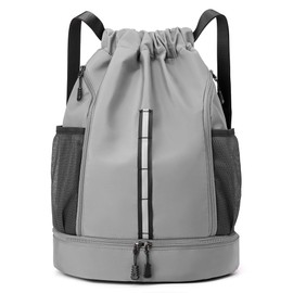 XMYAOWEI Sport Gym Bag Water Resistant Drawstring Backpack for Men Women with Shoes Compartment (Grey)