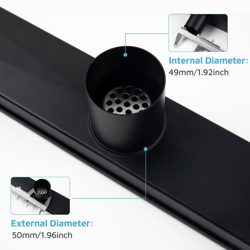 Heaorld 24 Inch Linear Shower Drain Matte Black, Rectangular Shower
