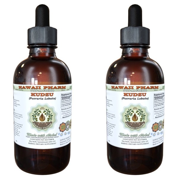 HawaiiPharm Kudzu Alcohol-Free Liquid Extract, Organic Kudzu (Pueraria lobata) Dried Root Glycerite Natural Herbal Supplement 2x2 oz