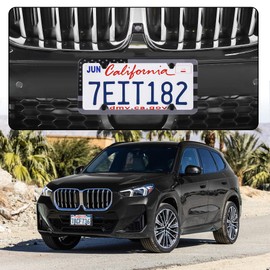 LivTee American Flag License Plate Frames, 4 Holes Stainless Steel License Plate Covers, 2PCS Car License Plate Holder, Automotive Exterior Accessories, Black-Gray