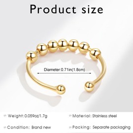 ZXfad 2 Waterproof Anti-Stress Rings Made of Stainless Steel in Gold, Adjustable Size 50-66, Stylish and Versatile, A Must for Women, 不
