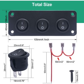 RUNCCI-YUN 2 x Switch Panel 12 V, Car Switch 12 V 2 Pins SPST Round On/Off Switch Rocker Switch 12 V DC 10 A Button for Tow Truck Jeep (with Wire)