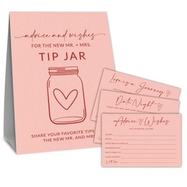 Advice & Wishes Card Kit - 1 Standing Sign & 3 Type Of Advice Cards (15Pcs Each) For Newlyweds, Engagement, Bride & Groom, Date Night Cards, Love Is A Journey, Wedding Party Supplies (Cherry) - C04