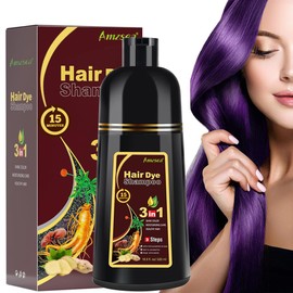 Instant Black Hair Shampoo Hair Colour Shampoo for Grey Hair, 3-in-1 for Men and Women, Long-Lasting Black Shampoo Colours (Purple)