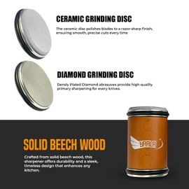 Yaala Rolling Knife Sharpener Tool - Knife Sharpeners for Kitchen Knives - Knife Sharpening Tool with Diamond & Ceramic Disc - Sharpens 15° & 20° with Magnetic Angle - Suitable for Any Kinds of Knives