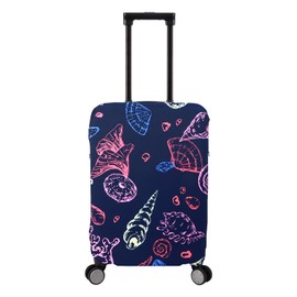 DEMPROS Travel Luggage Cover Protector Stretchy Washable Suitcase Cover, Blue-Seashell, L (for 27-30 inch Luggage)