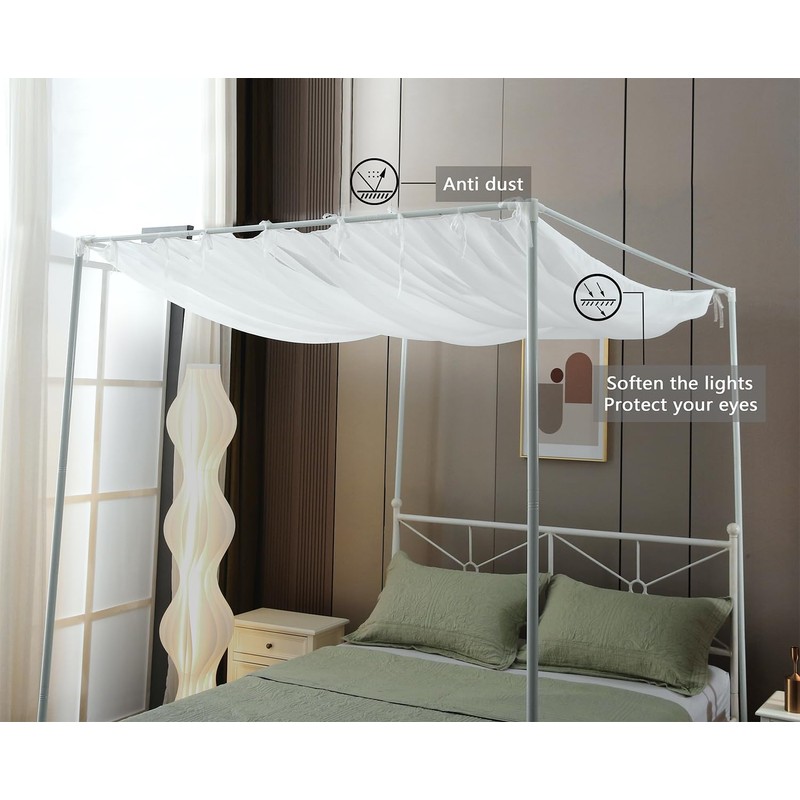 WANFASO Pleated White Sheer Canopy Bed Curtains for Top of