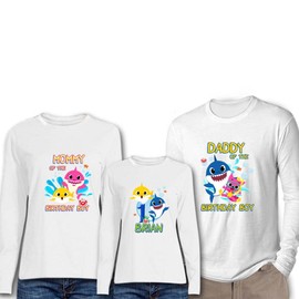 BB Shark Birthday Boy & Family Shirts - Long Sleeve White -