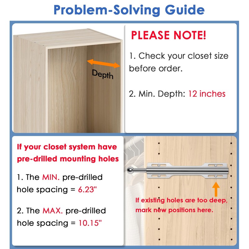 FIRJOY 12" Valet Rod for Closet Pull Out (1 Pack,