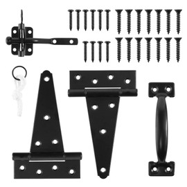 Heavy Duty Gate Hardware Kit,with Self Locking Gate Latch,2 PCS 6inch T-Hinges,1 PC 6.5inch Gate Handle