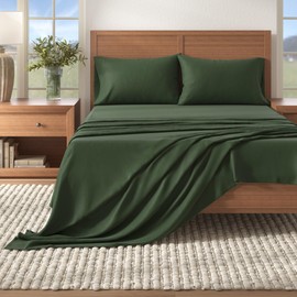 Flannel Sheet Set California King Size - 100% Turkish Cotton, Double-Brushed, Winter Bed Sheets - Ultra-Soft, Cozy, 4-Piece Rustic Bedding Set (Spruce Green)