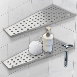 mivndeeopu 12" Corner Shower Shelf 2-Pcs, Rustproof 304 Stainless Steel Corner Shower Shelves with Razor Holder, No Drilling Bathroom Shower Shelf for Tiled Wall (Brushed Silvery)