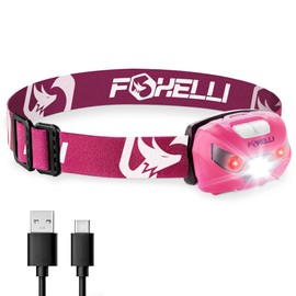Foxelli Rechargeable LED Headlamp - Super Bright, Lightweight, and Comfortable Head Light for Running, Camping, Hiking, and Work, Suitable for Adults and Kids
