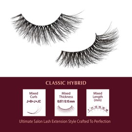 i-ENVY Extension False Lashes, Hybrid Salon Lash Clear Invisible Band Strip Natural Look Mixed Volume Curl EyeLashes Wispy Fluffy Cat Eye Fake Lashes (Classic)