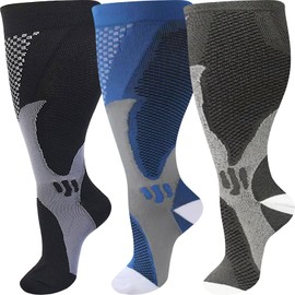DZSoCoki Wide Calf Compression Socks Women Men, 3Pair Extra Large Plus Size Compression Socks Support for Circulation Nurse Pregnant