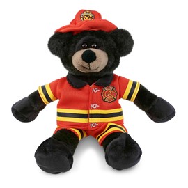 DolliBu Long Leg Black Bear Firefighter Stuffed Animal with Name Personalization - Super Soft Bear with Red Fireman Costume Outfit and Fireman Hat, Fire Fighter Doll Plush Toy for Kids - 10.5 Inch