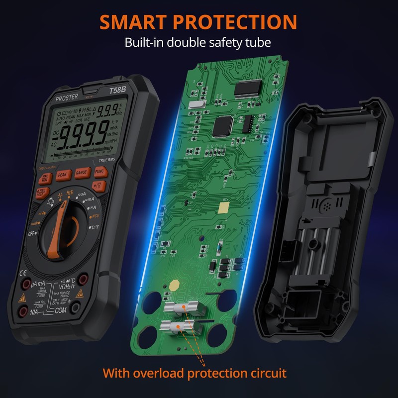 Proster Multimeter - TRMS 9999 Counts Digital Multimeter Auto Ranging