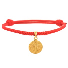 Pulsera San Benito - Pulsera Roja de Proteccion - Medalla de San Benito - Acero Inoxidable - Amuleto de la suerte - Fortuna - detalle especial - Navidad - el mejor regalo para tus seres queridos - Pulsera Soga Ajustable - Regalo año nuevo - Tutti Joyería