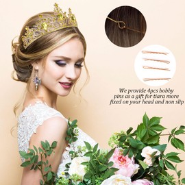 Gold Crown Tiara for Women - Yellow Crystal Rhinestone Princess Belle Tiara for Birthday, Prom, Halloween Party Accessories
