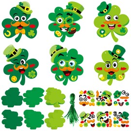 STEFORD 24 Pcs St. Patrick's Day Craft Kits for Kids, DIY Shamrock Art Crafts Make Your Own St. Patrick's Day Shamrock Paper Craft Set for School Home Party Game Activities