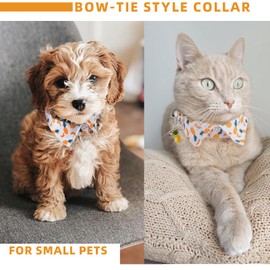 BlissBud Cat Collar with Bell,Small Dog Bandana with Shirt Bowtie Collar Cut Fruit Print,Pineapple,Small