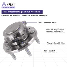 ANPART 512299 Wheel Bearing Hub Assembly for 2005-2007 for Ford Five Hundred 2005-2007 for Ford Five Hundred 2008-2009 for Ford Taurus 2005-2007 for Ford Freestyle Rear 5 Lugs Non ABS (2 PCS)
