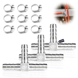 SUPAWAY Pack of 3 T Fuel Hose 10 mm Three Way T Shaped SUS 304 Hose Fitting Hose Nozzle with 9 Clamps Compressed Air Hose Connector Coupler Plug Adapter for Fuel Gas Water