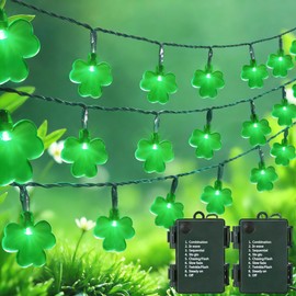 ODEETRONIC 2 Sets Shamrock String Lights, Total 32.8ft 100 LED Green St Patricks Day Lights with Timer, 8 Modes Battery Green Wire String Lights for St.Patrick's Day Party Home Indoor Outdoor Decor