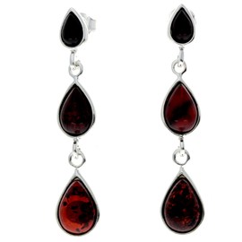 Genuine Cherry Natural Baltic Amber and 925 Sterling Silver Dangly Drop Earrings GL150CH