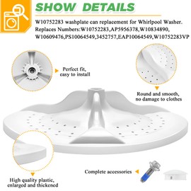 Upgraded W10752283 Washer Washplate Compatible for Whirlpool Washing Machine by Techecook - wtw5000dw1 Washplate Replaces w10609476, w10834890, ps10064549, AP5956378, 3452757