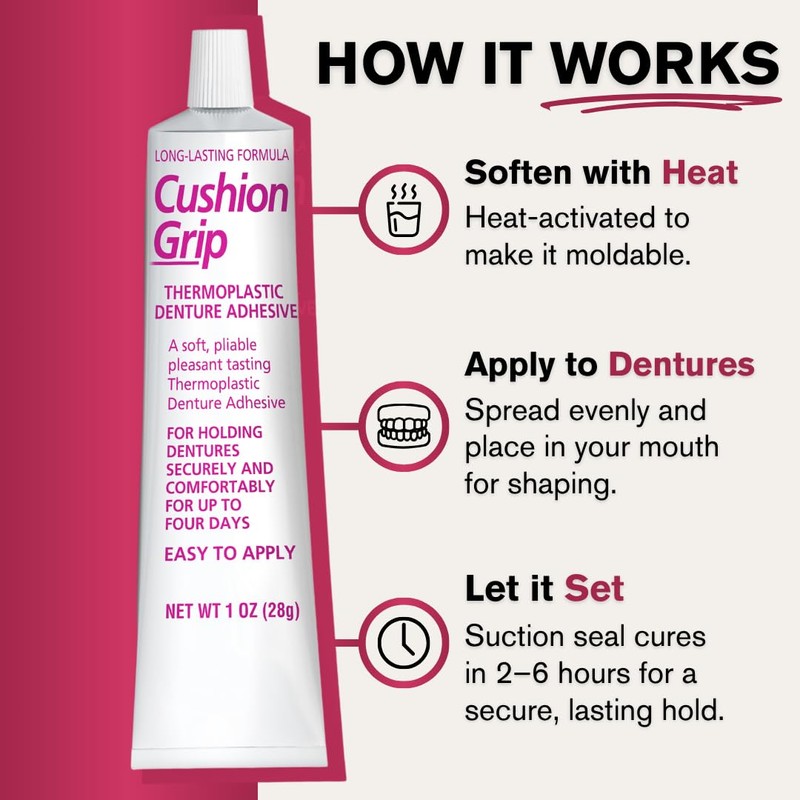 Cushion Grip Thermoplastic Denture Adhesive, 1 oz (Pack of 6)