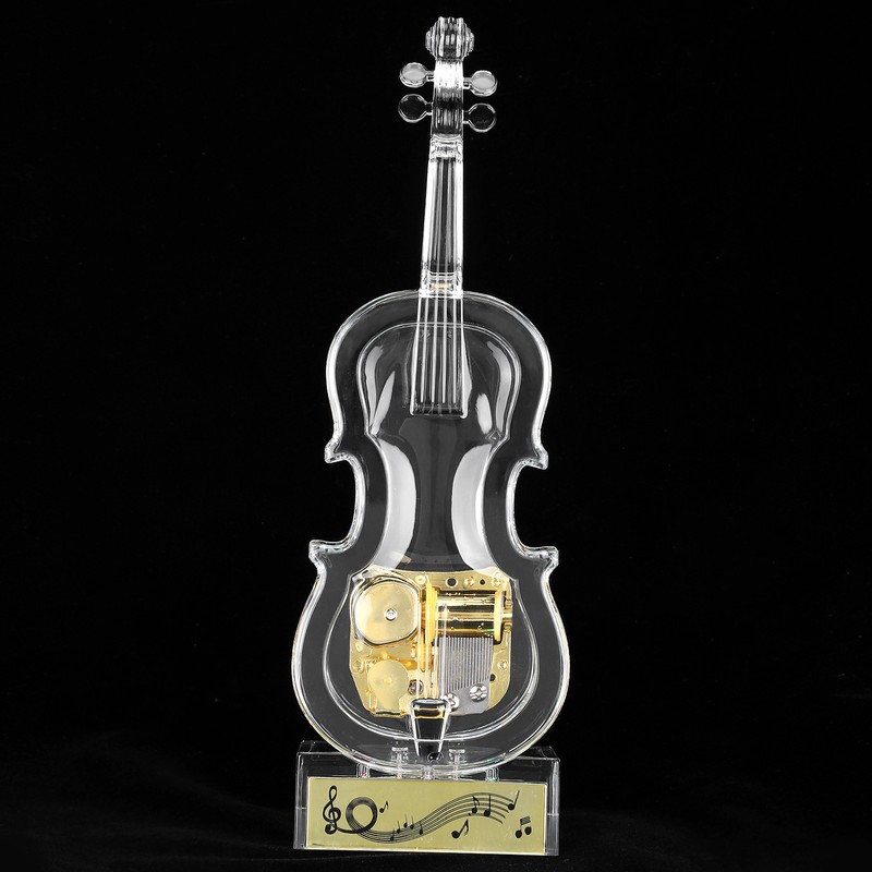 Cello Shaped Music Box with LED Lights Transparent Musical Box