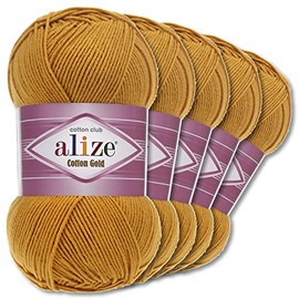 Wohnkult Alize 5 x 100 g Cotton Gold Premium Wool | 39 Colours Summer Wool Yarn Knitting Amigurumi (02 | Mustard)