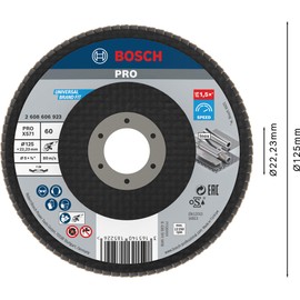 Bosch 1x PRO Metal X571 Flap Disc Angled Version Fiber for Small Angle Grinders (for Steel, Stainless steel, Ø 125 mm, Grit 60, Professional Accessory Small Angle Grinder)