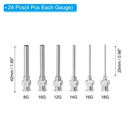 PATIKIL Blunt Tip Dispensing Needles with Bent Blunt Needle, 24 Pcs 1 Inch 6 Different Gauge Industrial Liquid Dispenser Needle for Refilling Liquid Ink, Silver Tone